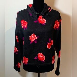 PINK Victoria's Secret Fleece Cropped Hoodie Women’s Medium Black Rose Cozy Warm